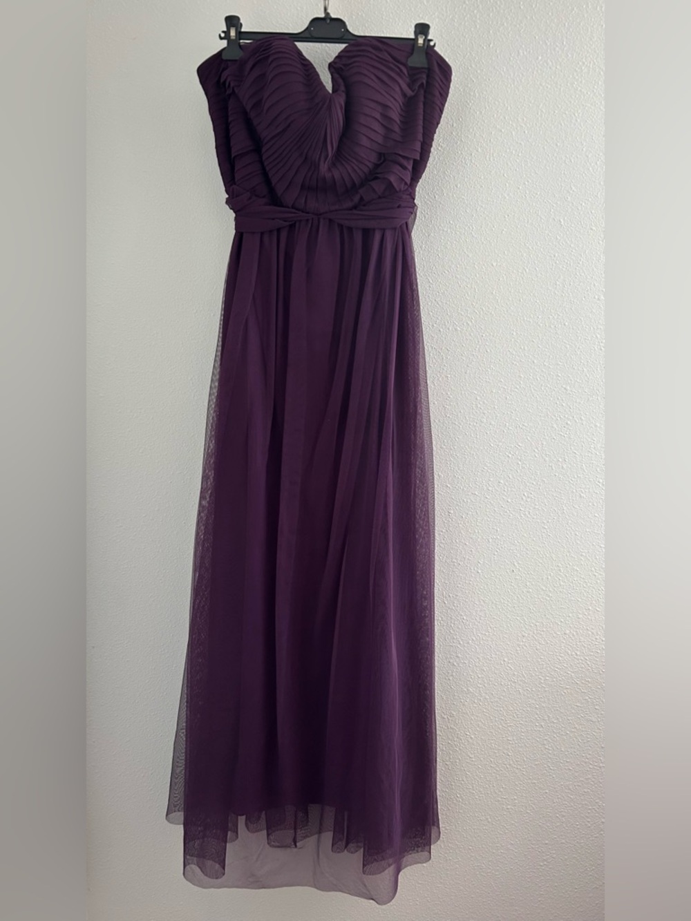 Birdy Grey Strapless Pleated Tulle Gown in Plum